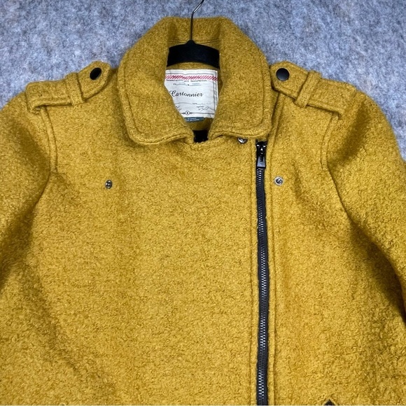 Anthropologie Cartonnier Sasha Yellow Boucle Moto Zip Wool Classic Jacket Sz M - Picture 9 of 16